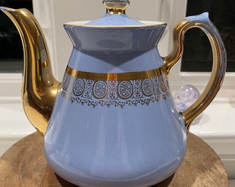 Hall Philadelphia 069XS 6 Cup Teapot Cadet Blue and Gold with Gold Special Trim Gold Handle and Pour Spout
