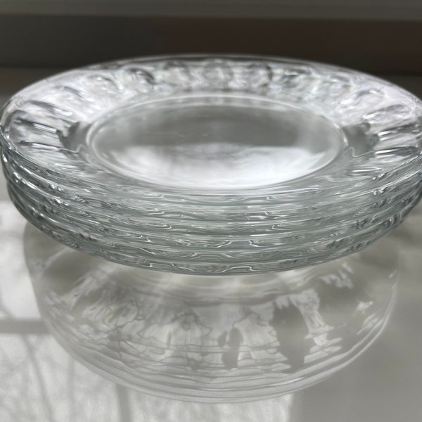 arcoroc FRANCE clear glass salad dessert plates with thumbprint edge