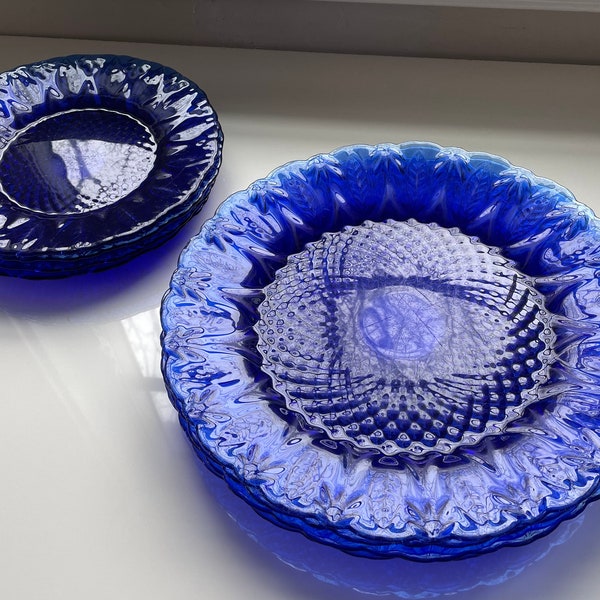 Avon Royal Sapphire Cobalt Blue Glass Made in France Dinner and Salad plates