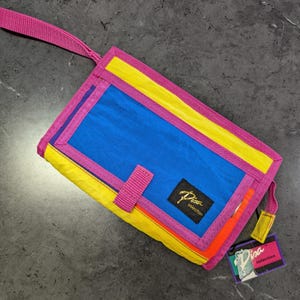 Vintage Pisa Selection Velcro Wallet 80s Vibes Neon Blue Pink Yellow Zip top Luggage organizer clutch Tags Deadstock