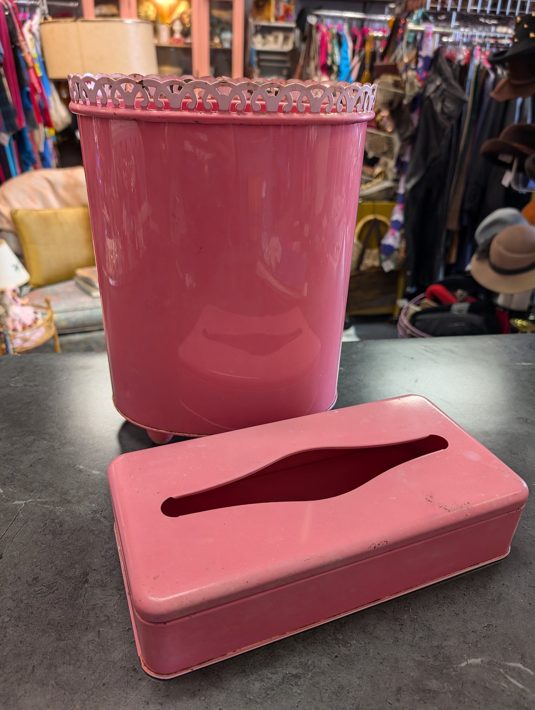 Vintage Ransburg Two 2 Piece Bathroom Metal Garbage Trash Can Tissue ...