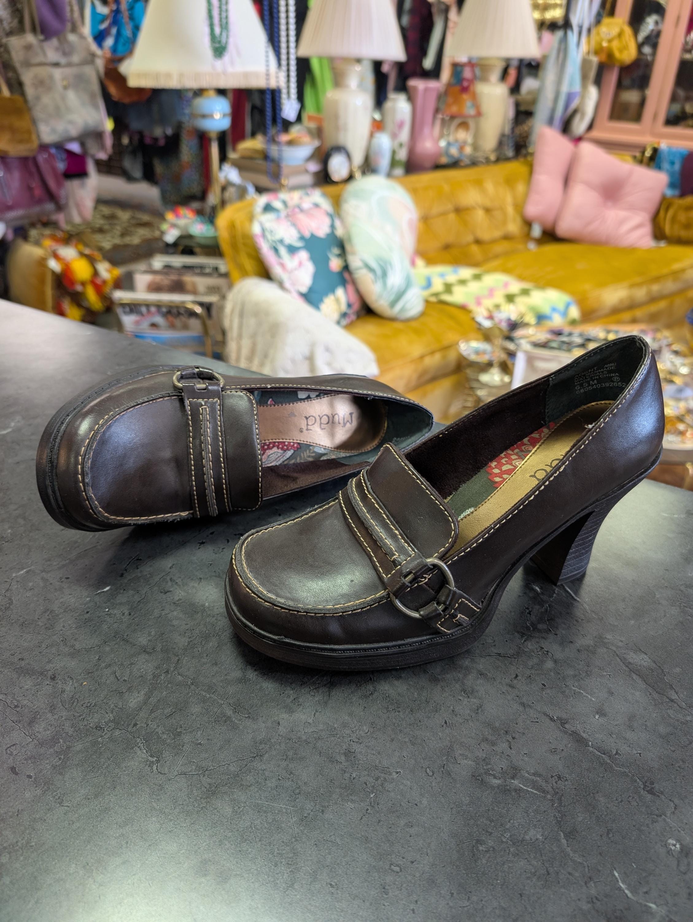 90's Y2K Mudd Brown Leather Like Mary Janes Oxford Loafers Chunky
