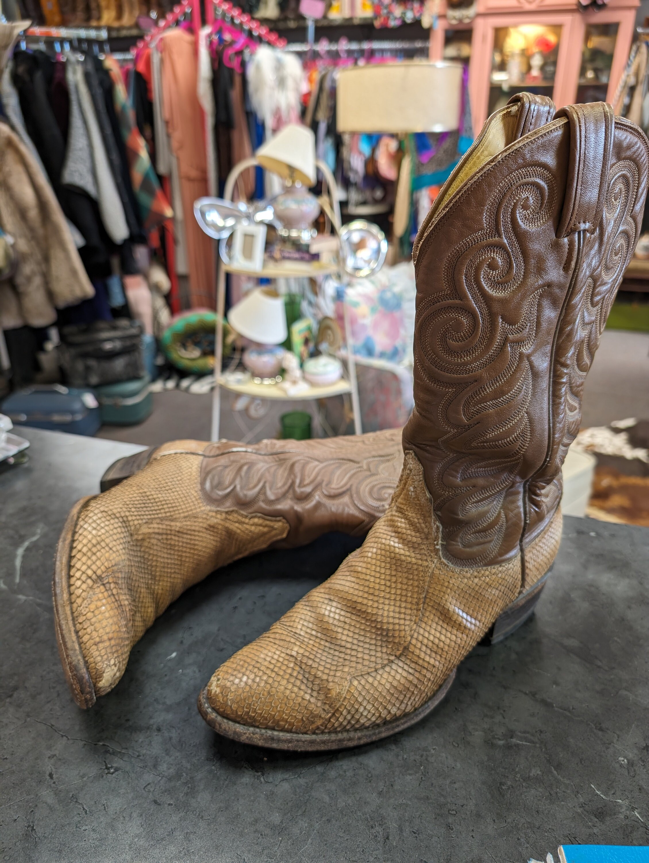 Tony lama vintage exotic python Men\'s Brown Western Boots Vtg Tony Lama Python Snakeskin/leather Cowboy Boot Men main image 3