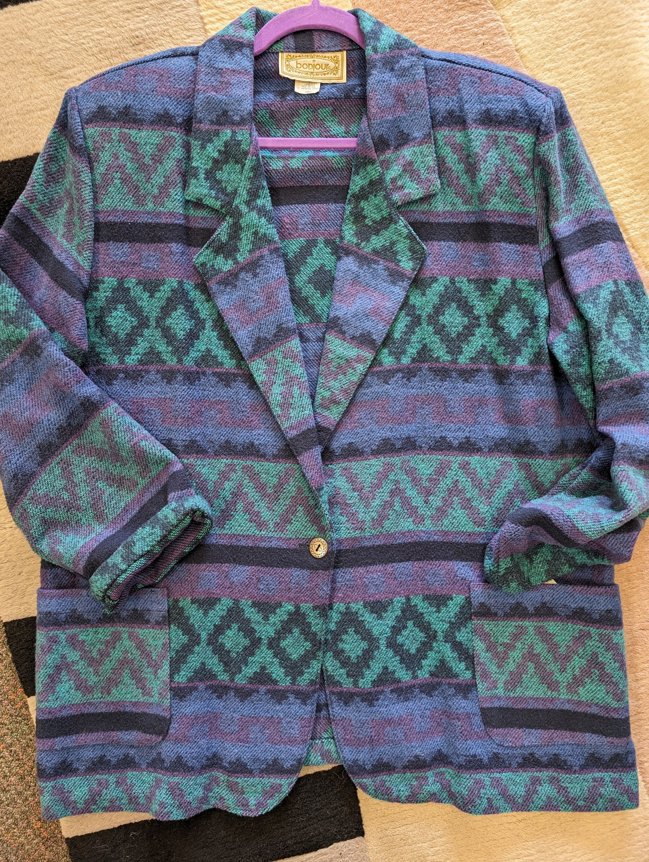 Vintage USA Made Ladies Oversized Aztec Motif Blazer Jacket Size Large ...