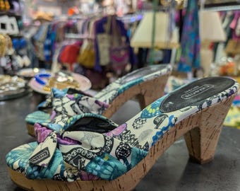 Vintage Coach Butterfly Poppy Cork Wedge Slide Ladies Women Shoes Sandals Karen 7.5