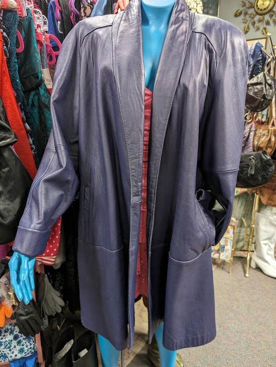 Vintage Distressed purple leather long jacket coat
