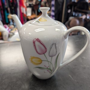 Vintage 1960 Arzberg German Made Germany Floral Tulip Pinks yellow Teapot Coffee Ceramic