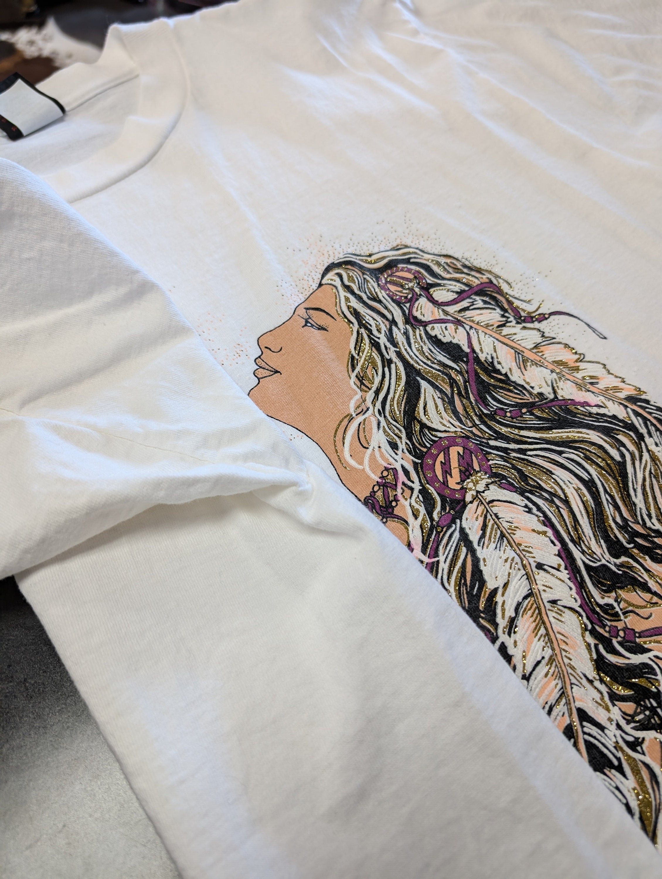 Vintage Diamond Dust T Shirt Top Size Large USA Made Cotton Sun