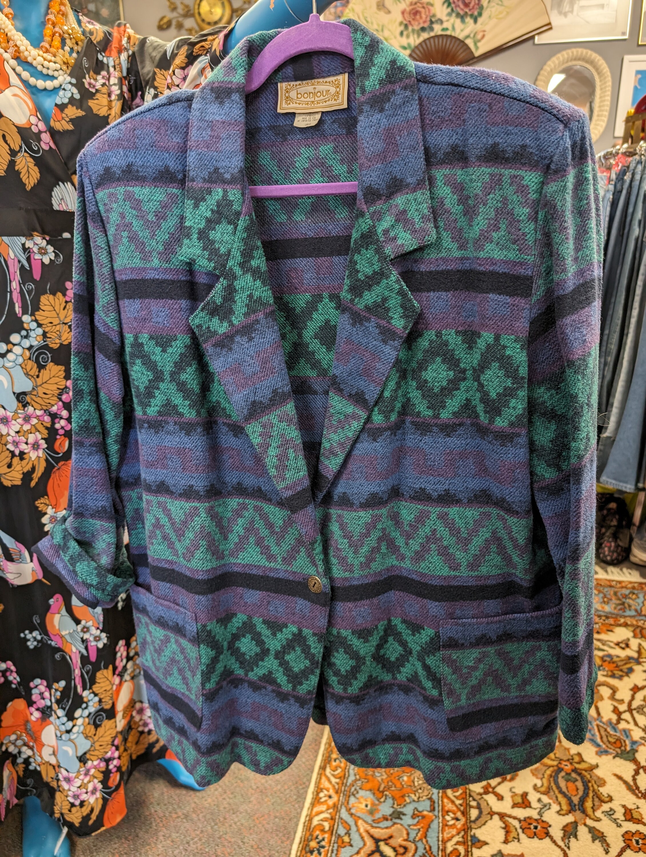 Vintage USA Made Ladies Oversized Aztec Motif Blazer Jacket Size Large ...