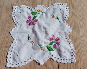 Traditional Folk Hungarian Embroidered Square Canvas Doilies, Hand Embroidered Flower Decor Table Canvas Doilies