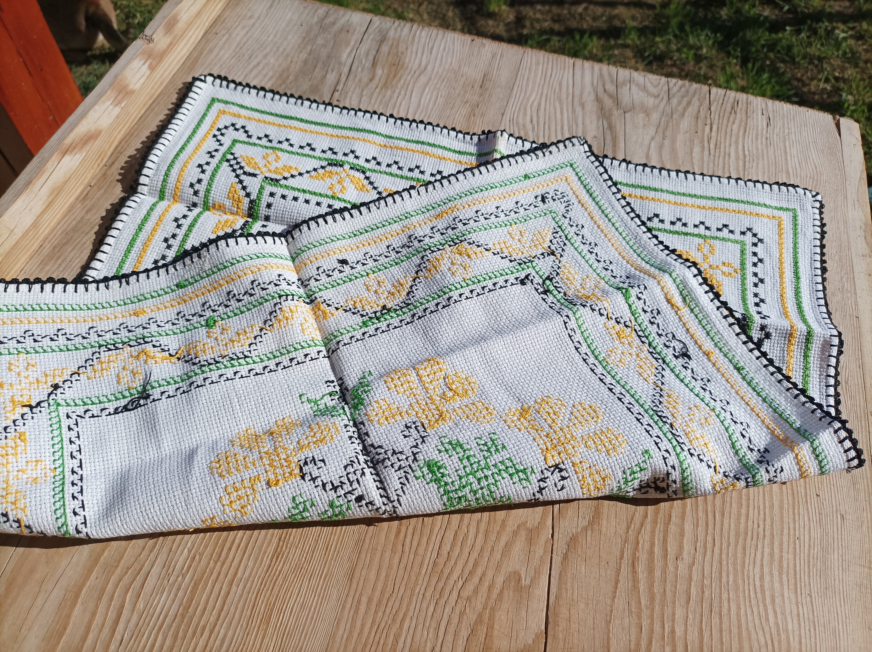 Vintage Hungarian Cross Stitch Tablecloth: 1970s Folk Art Table