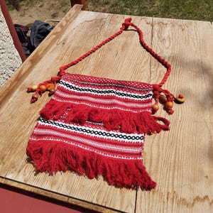 Handmade Folk Shoulder Bag, Hungarian Style Red and Black Bag, Canvas Bag