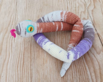 Amigurumi Crochet Colorful Snake, Boho Home Decor,  Snake Crocheted From Gradient Yarn