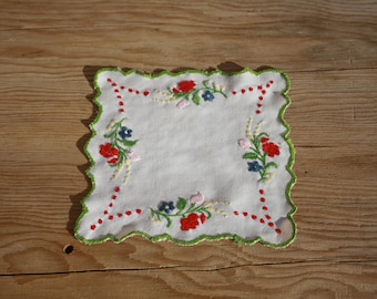 Traditional Folk Hungarian Embroidered Square Canvas Doilies, Hand Embroidered Flower Decorated Flower Canvas