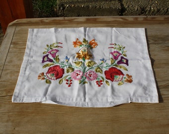 Traditional Hungarian Folk Pillow Case without Pillow, Hand Embroidered Folk White Canvas Pillow Cover, Rural Flower Style