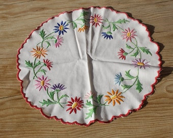 Traditional Folk Hungarian Embroidered Round Canvas Doilies, Hand Embroidered Flower Decorated Flower Circle Canvas 33 cm