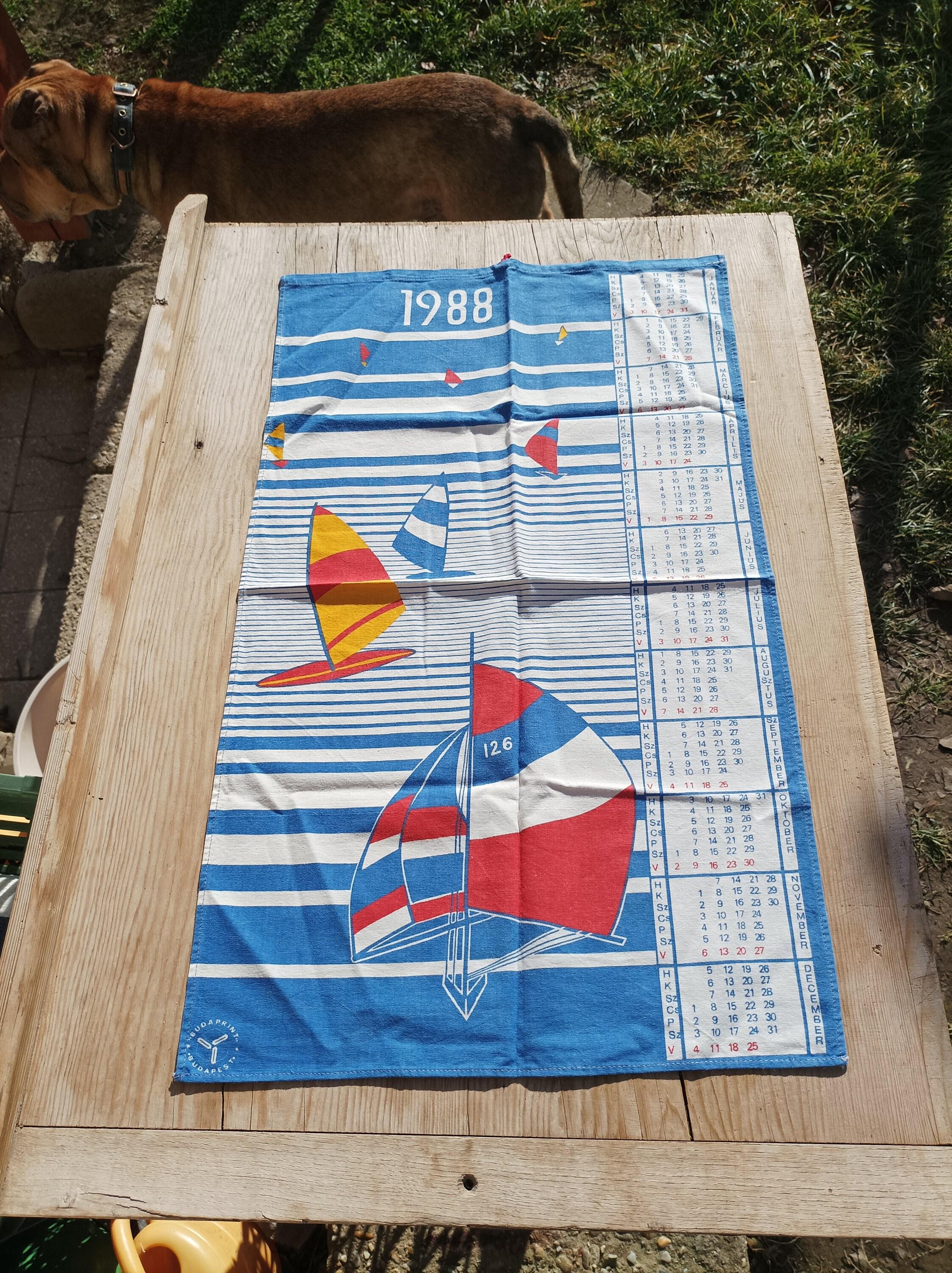 Lot 3 Torchons Vintage - Calendriers 1974 Et 1988 - Thème Pêche - France