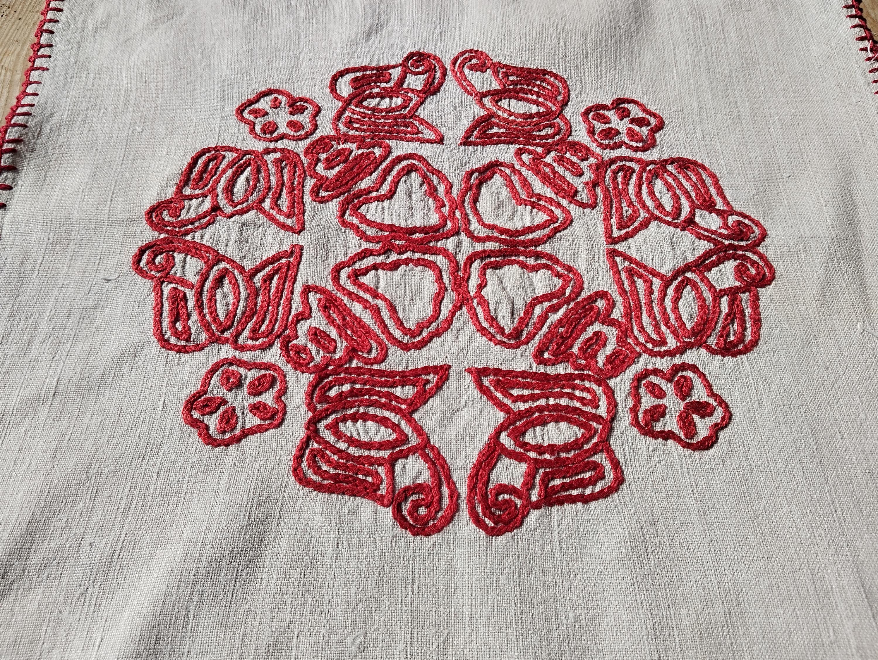 Hungarian Vintage Transylvanian Embroidered Table Cover, Antique