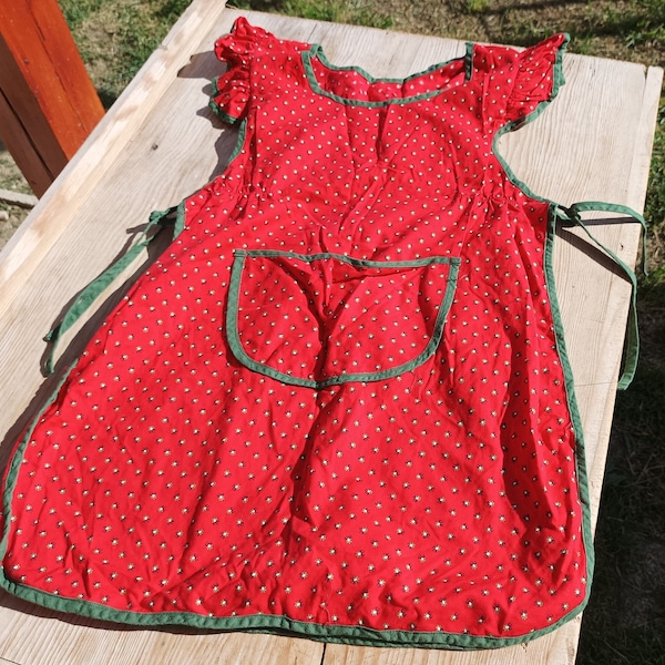Decorative Hungarian Flower Decorated Folk Red Apron with Little Flowers, Decorative Apron