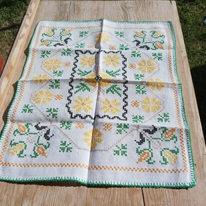Hungarian Vintage Transylvanian Embroidered Table Cover, Antique