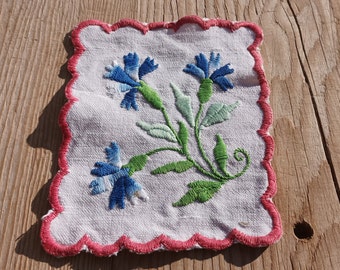 Traditional Folk Hungarian Embroidered Square Canvas Doilies, Hand Embroidered Flower Decorated Table Canvas Doilies