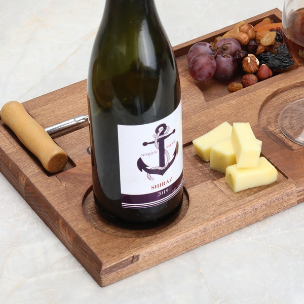 Wine Glass Stand,Personalized Wine Serving Tray,Home Gift,Premium Serving Tray,Gift for Couple,Anniversary Gift,Wood Alcohol Stand,Corkscrew