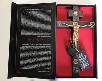 Image de la Sainte Croix en bois faite main du Christ, croix en bois du mont Athos