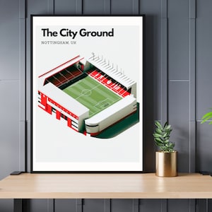 Minimalistisch Die Stadt Boden Druck - Nottingham Forest Overhead Ansicht , Digitaldruck Poster, Minimalistische Büro Wandkunst, Digital Sport Druck