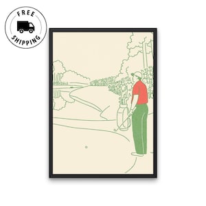 Minimalist Golf Poster: Tiger Woods Chip Shot, Augusta Inspired