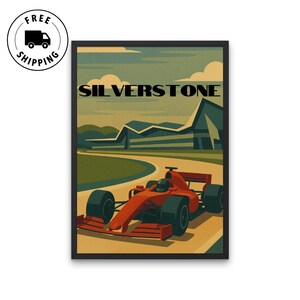Stampa del circuito di F1 di Silverstone / Stampa murale Art Déco da corsa / Poster di Formula Uno / Decorazione digitale per sport motoristici / Poster retrò da corsa