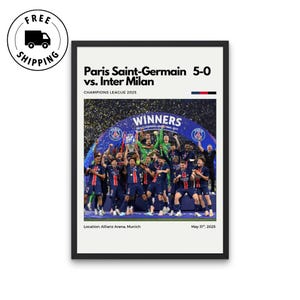 Paris Saint Germain - Affiche des vainqueurs de la Ligue des champions 2025 | affiche de football | Décoration murale de bureau | Art mural du sous-sol | Poster Fan de football