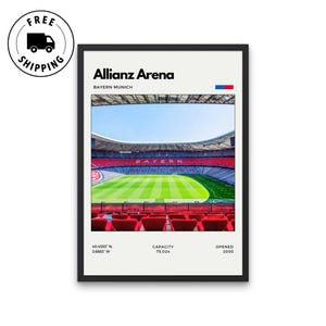 Poster Allianz Arena - Domicile du Bayern de Munich, impression numérique, art de la salle de jeux, affiche du sous-sol, art mural de bureau minimaliste,