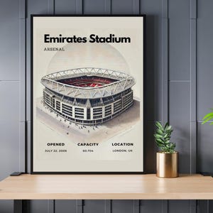 Impressão digital do Emirates Stadium, impressão de pôster do Arsenal, pôster digital, pôsteres esportivos, arte de parede de escritório minimalista, arte de quarto