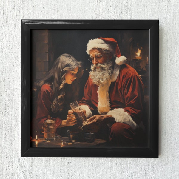 Jack Vettriano-Inspired Santa Claus - Christmas Spirit Digital Artwork, Square Poster Print File Digital Download, Home & Office Decor