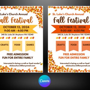 Canva Herbst Festival Flyer Vorlage - anpassbar für PTA PTO PTSA Schulkirche Organisation
