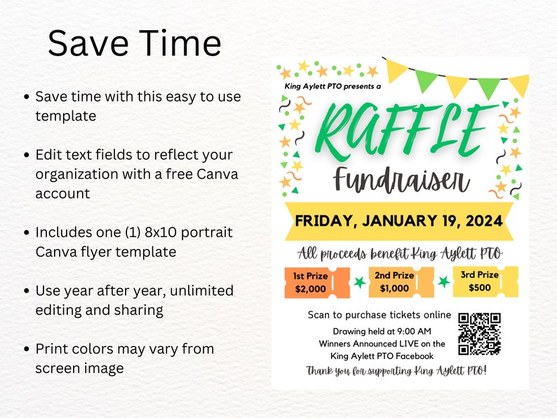 Pto Day Raffle Raffle Fundraiser Flyer Canva Template Customizable for PTA PTO School ...