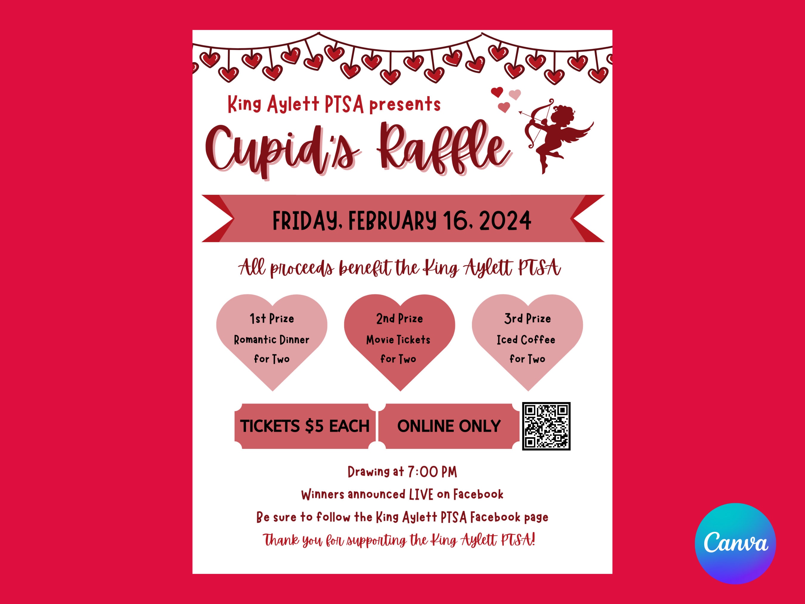 Valentine's Day Cupid Raffle Fundraiser Flyer Canva Template ...