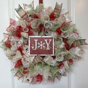 Christmas Wreath, Christmas Decor, Front Door Wreath, Holiday Wreath, Deco Mesh Christmas Wreath, Red Green Wreath, Traditional Wreath, Deco