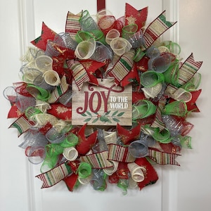 Christmas Wreath, Christmas Decor, Front Door Wreath, Holiday Wreath, Deco Mesh Christmas Wreath, Red Green Wreath, Traditional Wreath, Deco