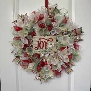 Christmas Wreath, Christmas Wreath For Front Door, Christmas Decor, Front Door Wreath, Holiday Wreath, Deco Mesh Christmas Wreath, Red Green