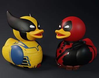 デッドプールとウルヴァリンのダック像マッシュアップ：3Dプリント樹脂製装飾ファンタジー