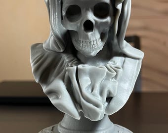 Santa Muerte Resin Bust Statue – Grim Reaper Gothic Altar Decor, Skull Art