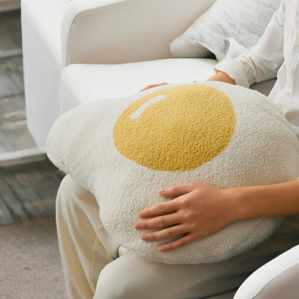 Fried Egg Shearling Pillow, Poached Egg Cushion, Home Decor, Fried Egg-Stuffed Cushion, Children's Room Decoration, Amusing Pillow