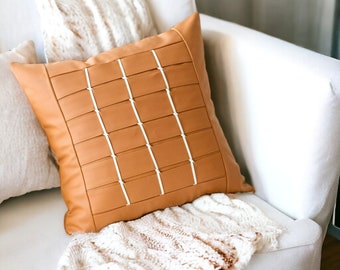Leather Coffee Imitation Pillow Case, Red Imitation Leather Cushions, Leather Sofa Cushion Cover, Decorative Throw Covers For Living Room