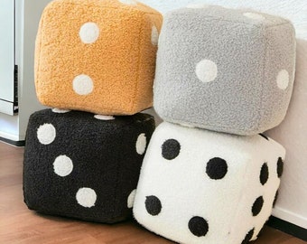 Shearling Dice Pillow, 6 Sided Dice Plush Pillow, Stuffed Six Side Dice, Dice Shape Plush Pillow, Home Decoration Pillow, Cubic Shape Pillow