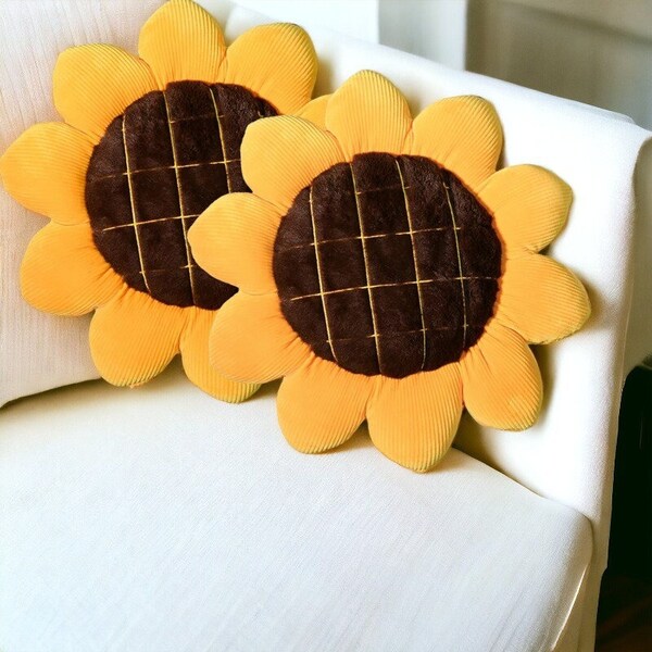 Sunflower Pillow, Soft Sunflower Cushions, Plush Flower Throw Pillow, Home Office Sofa Cushion, Cute Flower Shaped Stuffed Pillow