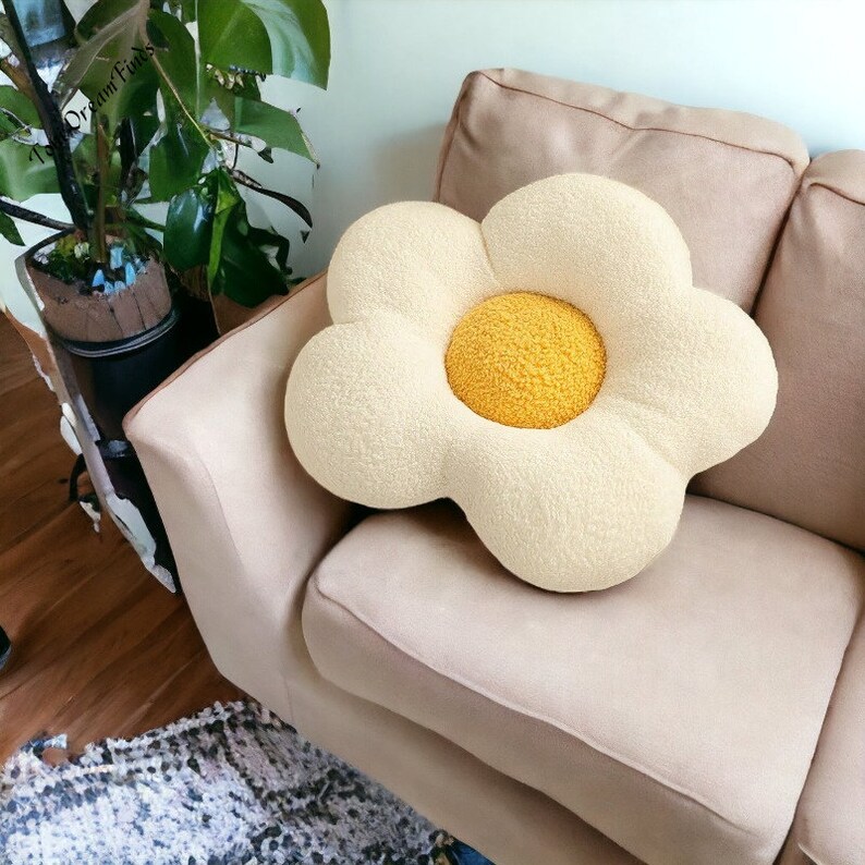 Oreiller en peau de mouton retournée tournesol, Oreiller en forme de fleur, Coussin de canapé moderne en velours côtelé pour la maison, Coussin moelleux, Coussin de chaise, Oreiller décoratif image 2