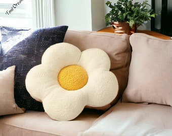 Oreiller en peau de mouton retournée tournesol, Oreiller en forme de fleur, Coussin de canapé moderne en velours côtelé pour la maison, Coussin moelleux, Coussin de chaise, Oreiller décoratif