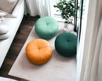 Coussin d'assise en cuir, Coussin de chaise rond et coussin d'assise en cuir, Coussins de sol confortables, Coussin de méditation doux, Accessoires de maison