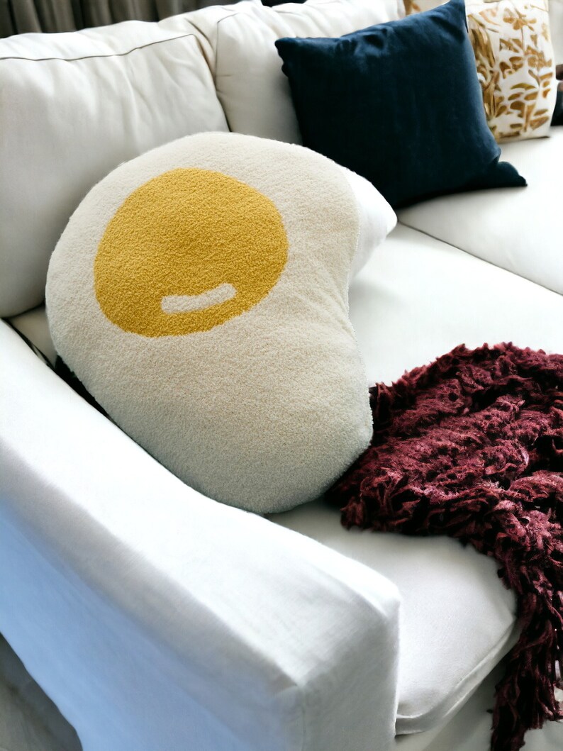 Fried Egg Shearling Pillow, Poached Egg Cushion, Home Decor, Fried Egg-Stuffed Cushion, Children's Room Decoration, Amusing Pillow imagem 3